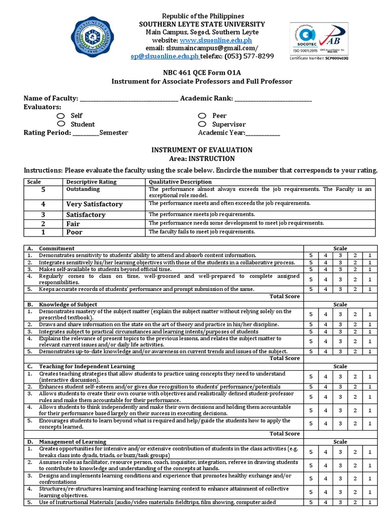 QCE Form For Asso Prof and Full Prof | PDF | Teaching Method | Cognition