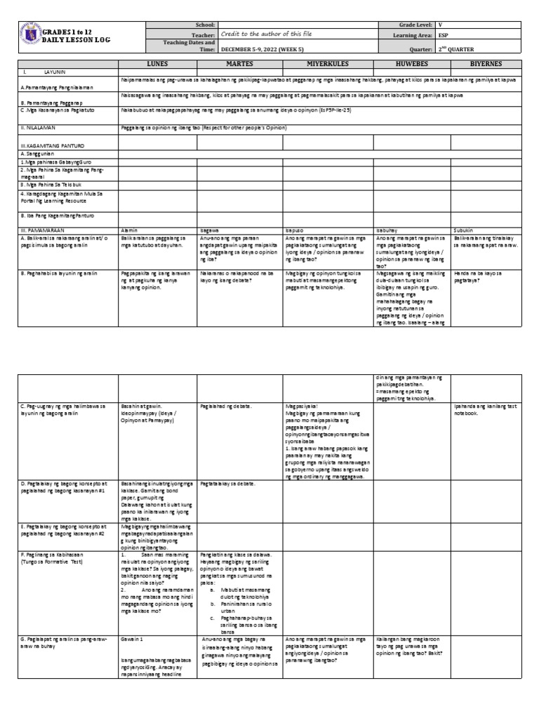 DLL - Esp 5 - Q2 - W5 | PDF