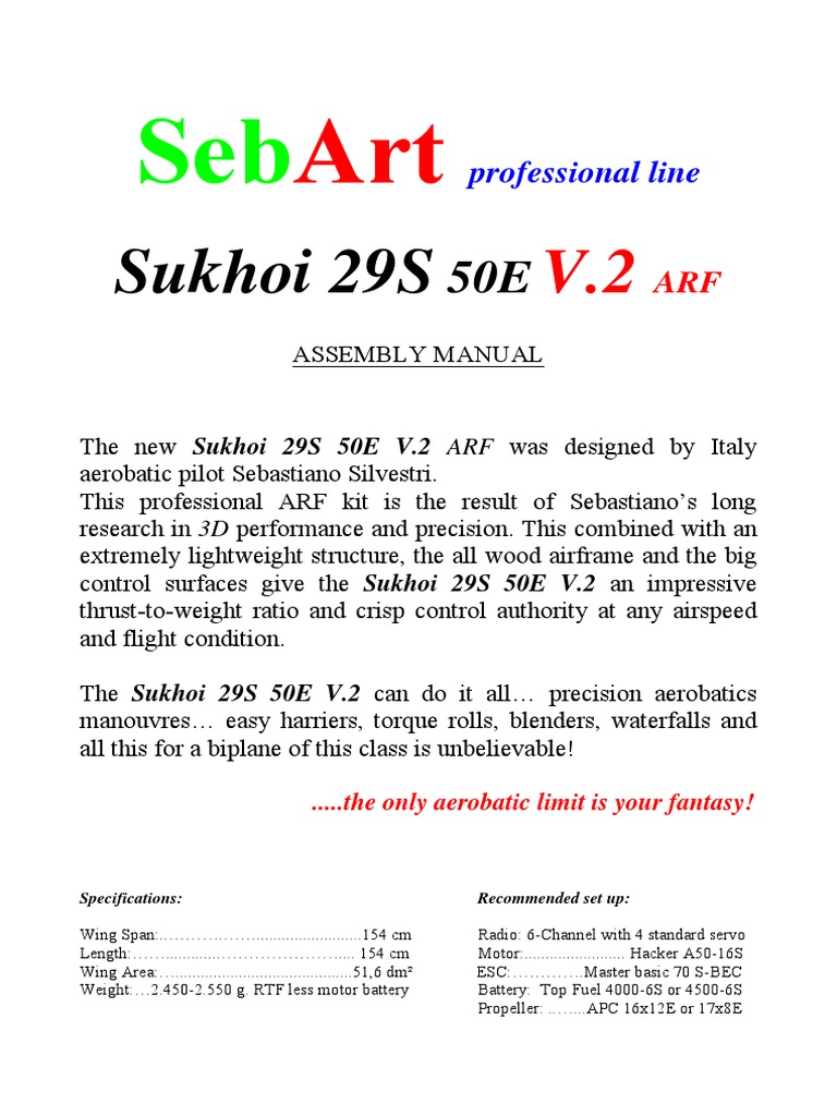 Sukhoi 29S 50E V.2 Assembly Manual | PDF | Aviation | Aircraft