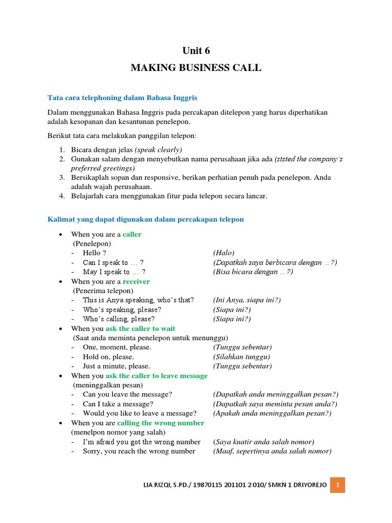 Tata Cara Panggilan Bisnis dalam Bahasa Inggris | PDF | Seni & Disiplin ...