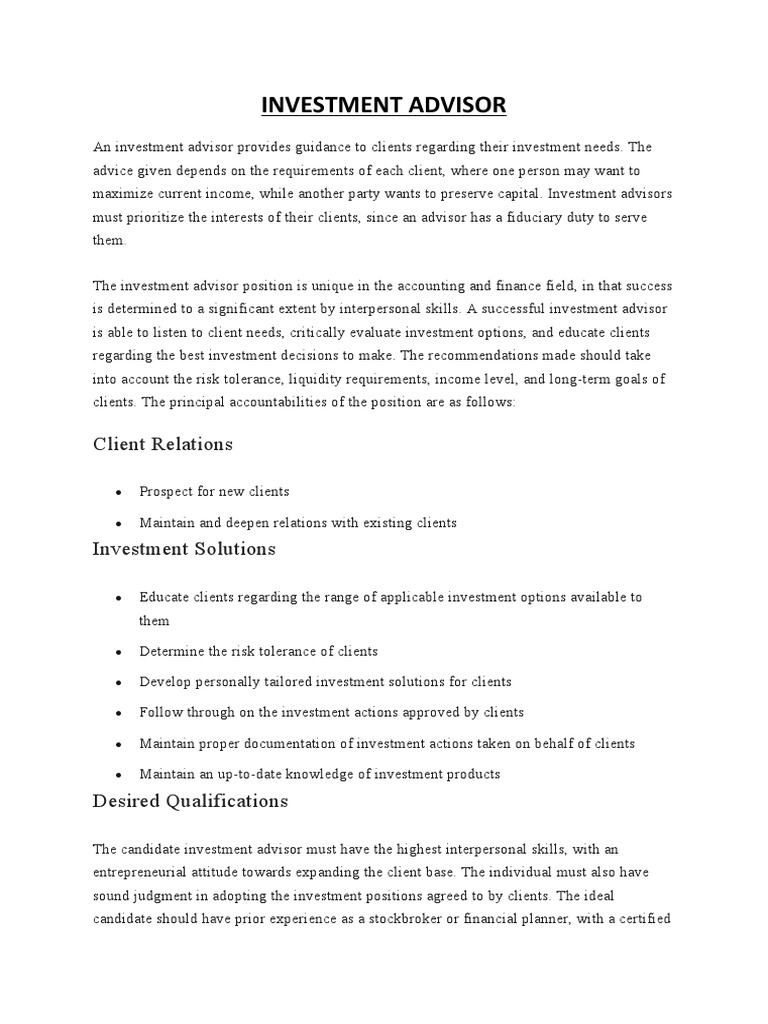 Investment Advisor | PDF