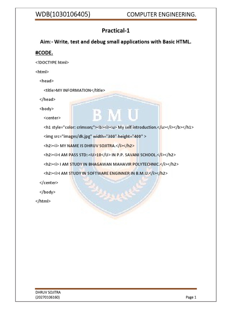 Aim:-Write, Test and Debug Small Applications With Basic HTML. #CODE ...