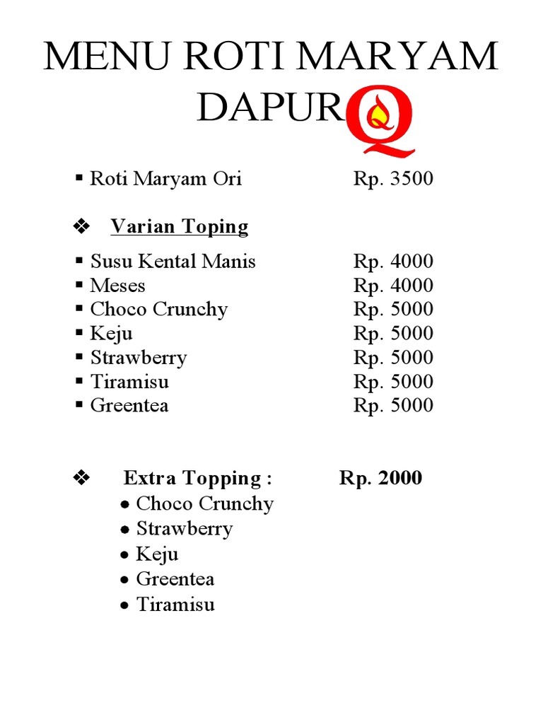 Menu Roti Maryam dan Toppingnya | PDF