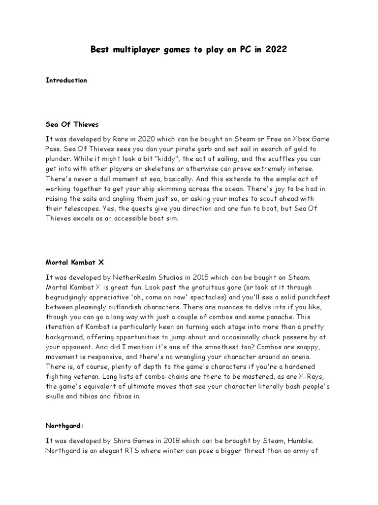 Multiplayer games for pc pdf video games gaming