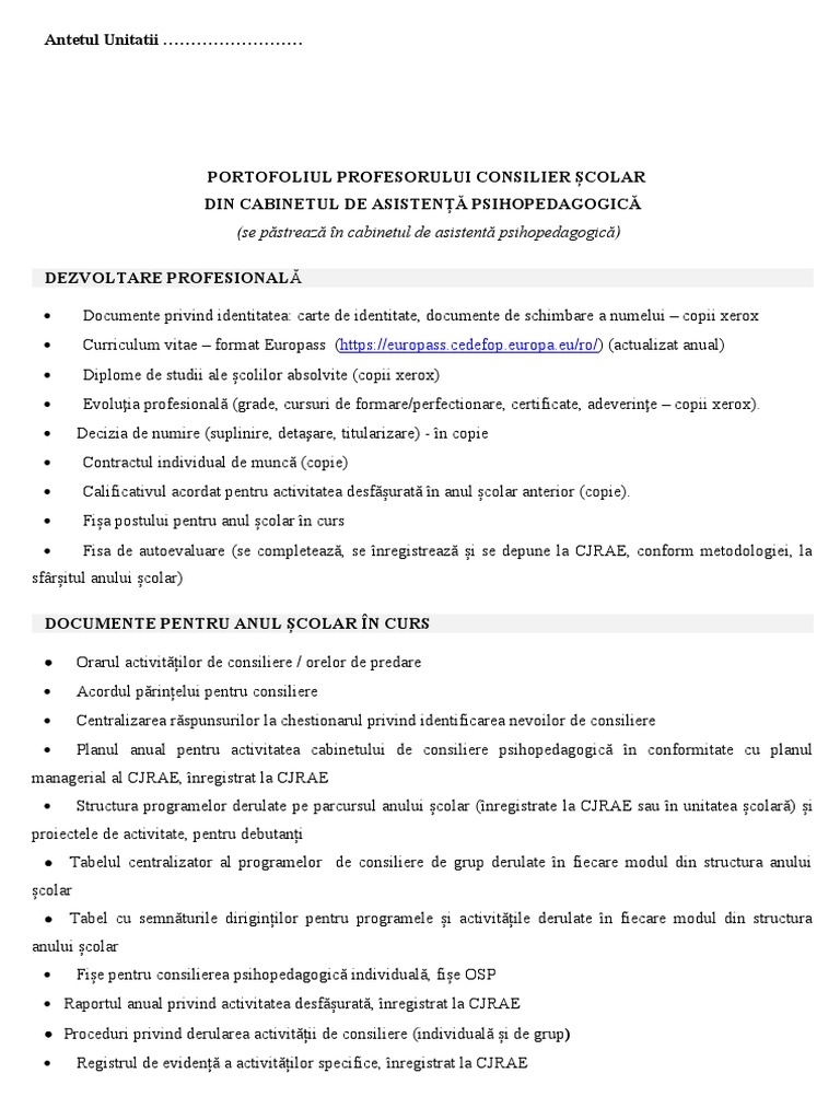2 PORTOFOLIUL Profesorului Consilier Colar | PDF