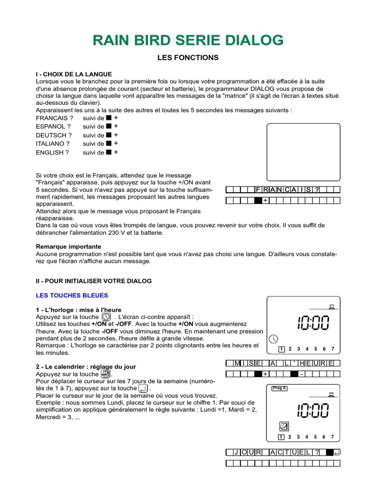 Mode d'emploi Rain Bird Dialog PDF Interrupteur Composant — free download