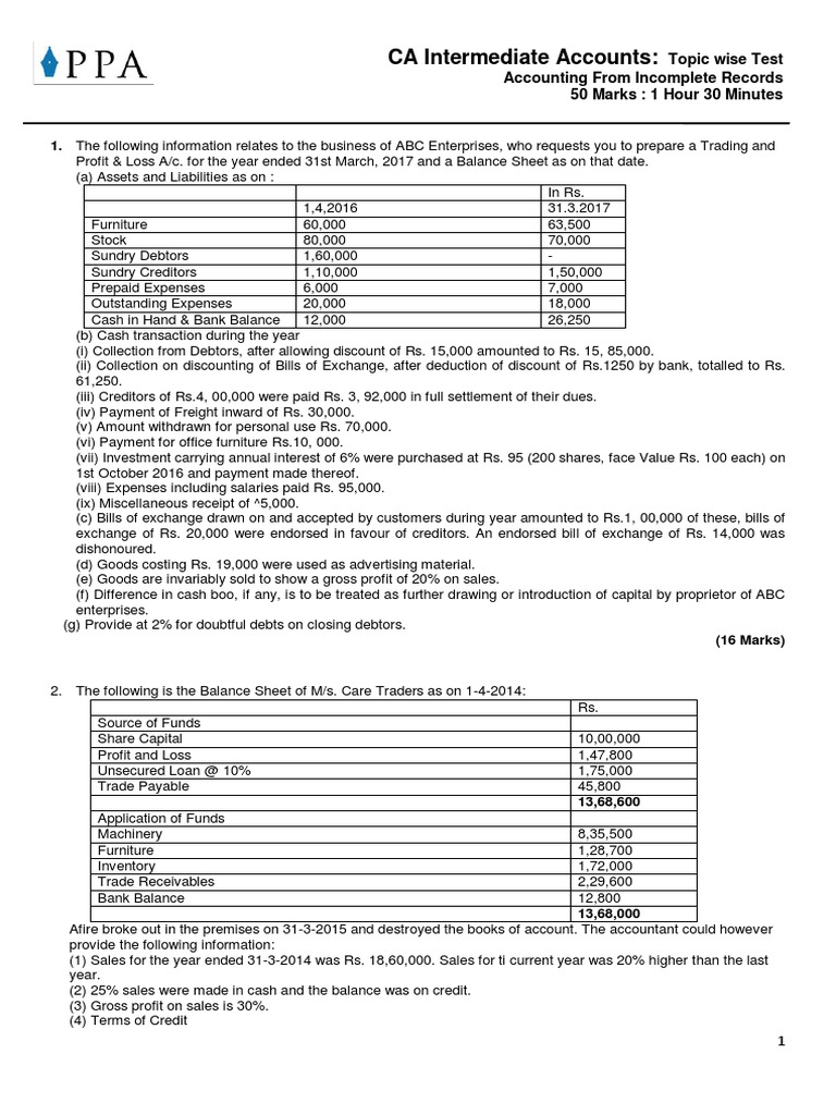 Incomplete Records Accounting Test | PDF | Business | Law