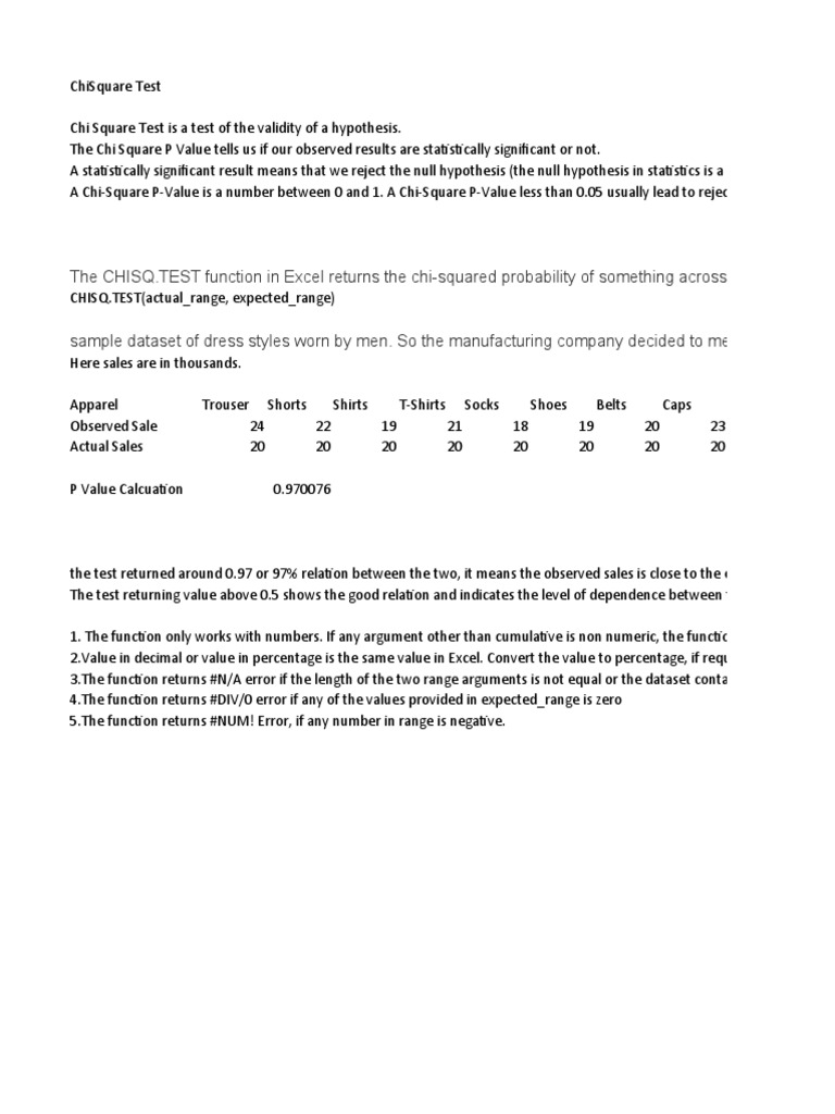 Chi Square Test Excel