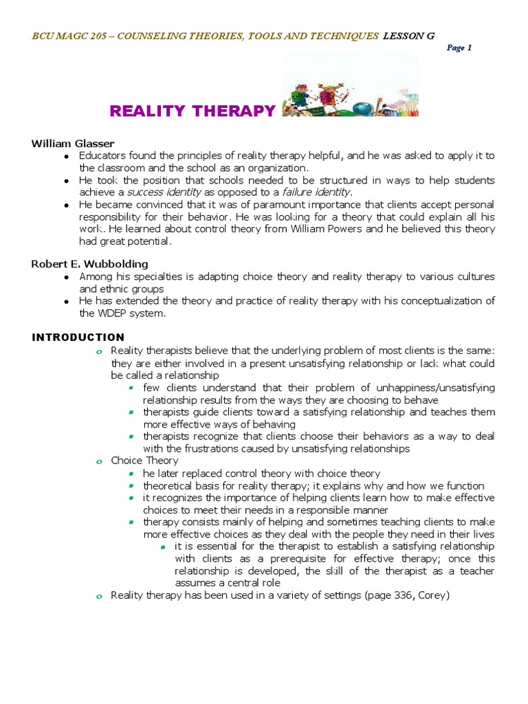 Reality Therapy: Principles and Techniques | PDF | Psychotherapy ...