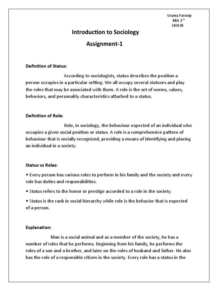 Status Vs Role PDF Society Behavioural Sciences