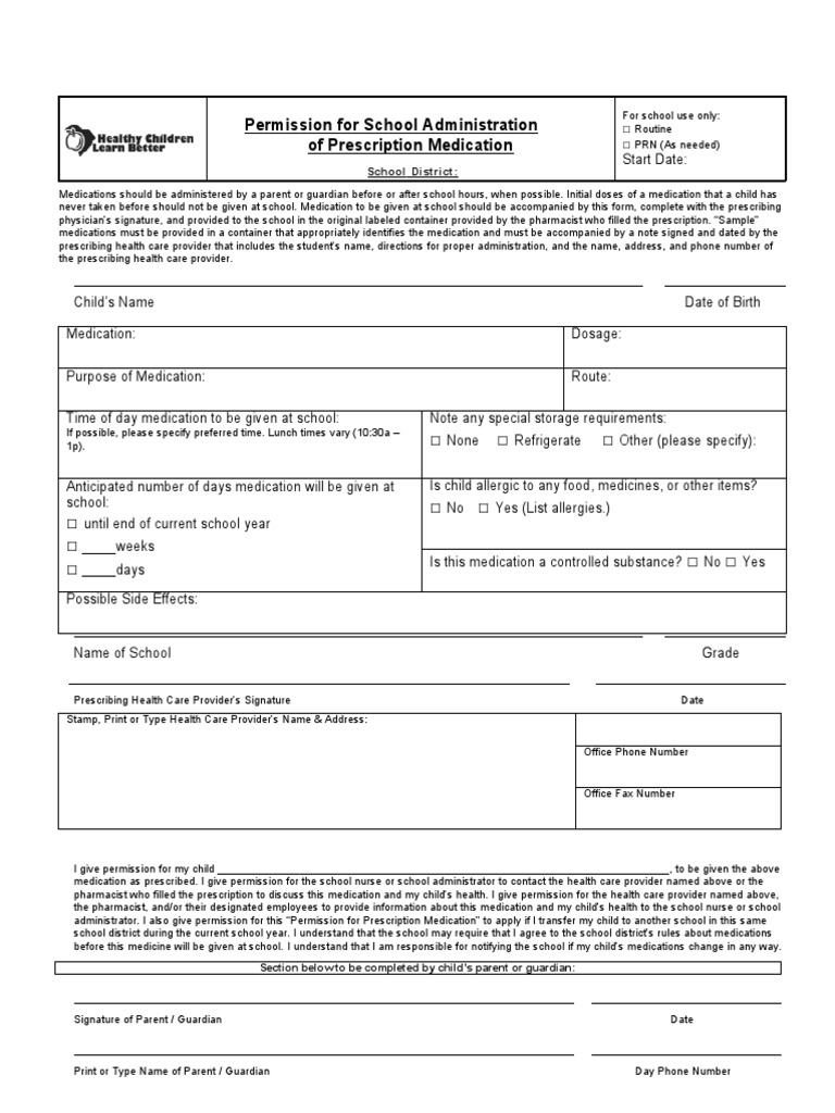 Prescription Medication Authorization Form | PDF | Medical Prescription ...