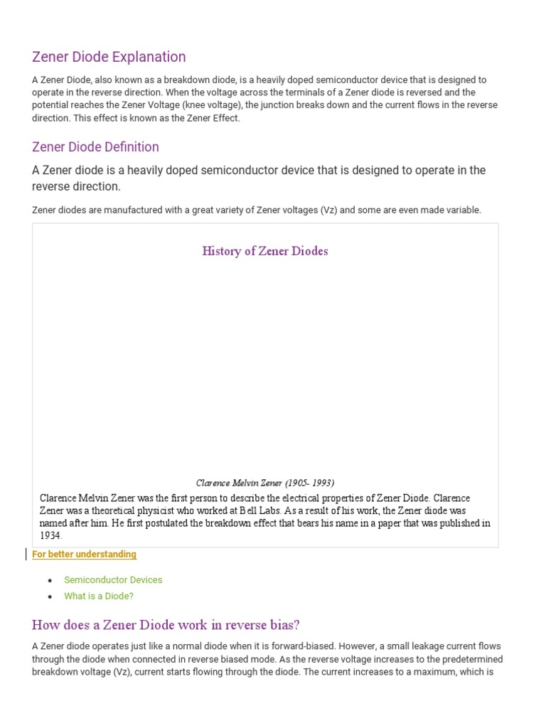 Zener Diode Explanation PDF Diode PN Junction