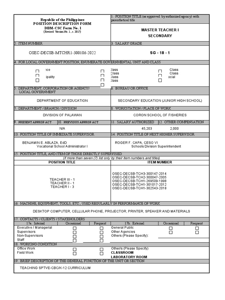Position Description Form 2022 PDF Curriculum Academic Degree