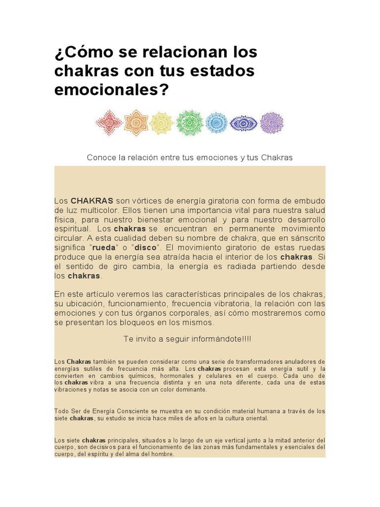 Chakras y sus emociones: guía esencial | PDF | Hormona | Las emociones