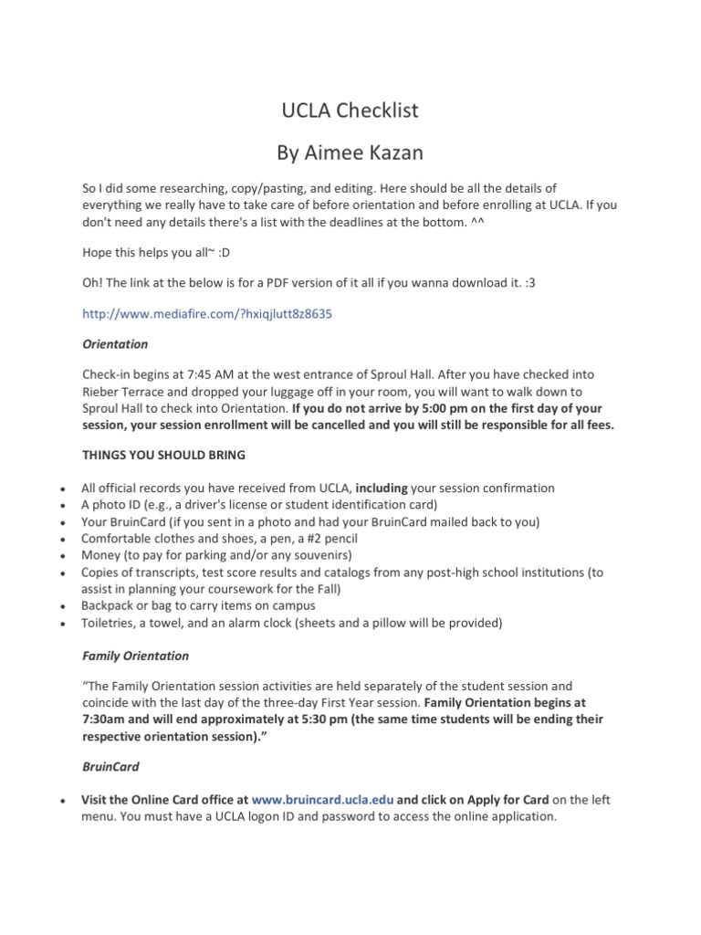UCLA Checklist (Tips) PDF Advanced Placement Test (Assessment)