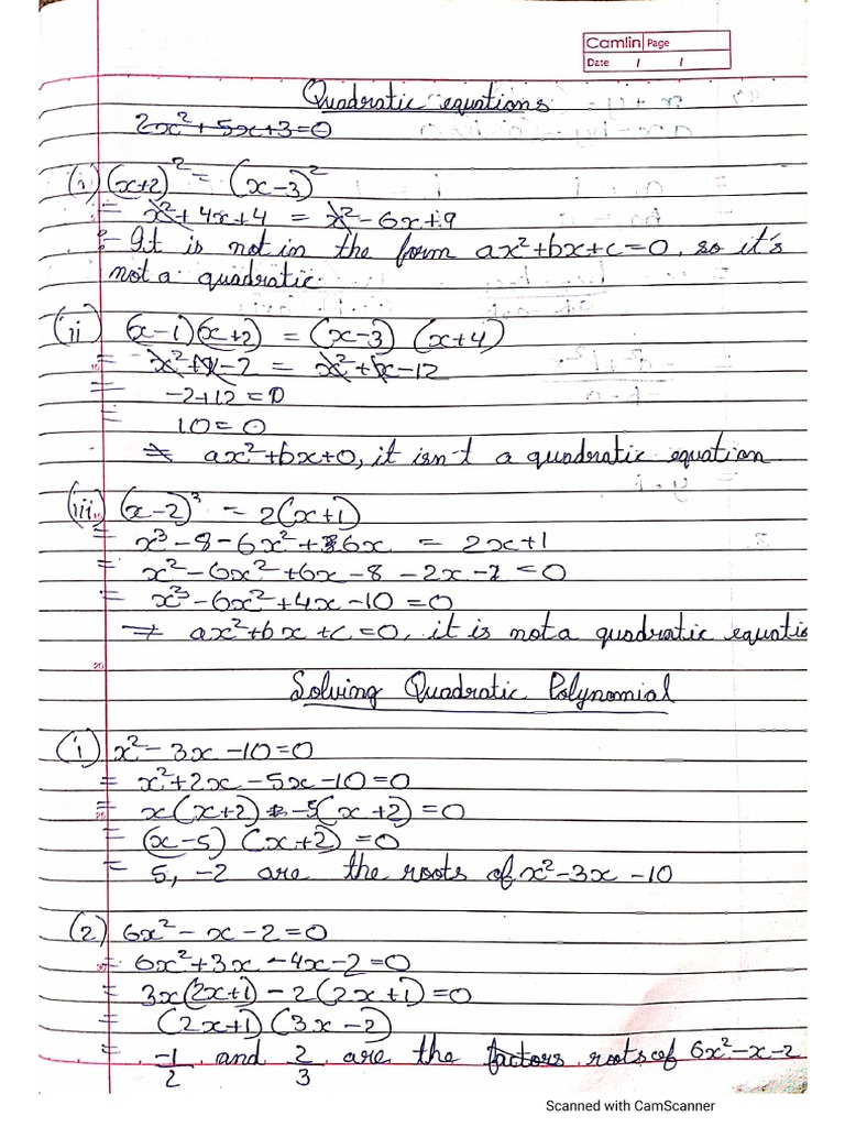 Quadratic Equations Notes | PDF
