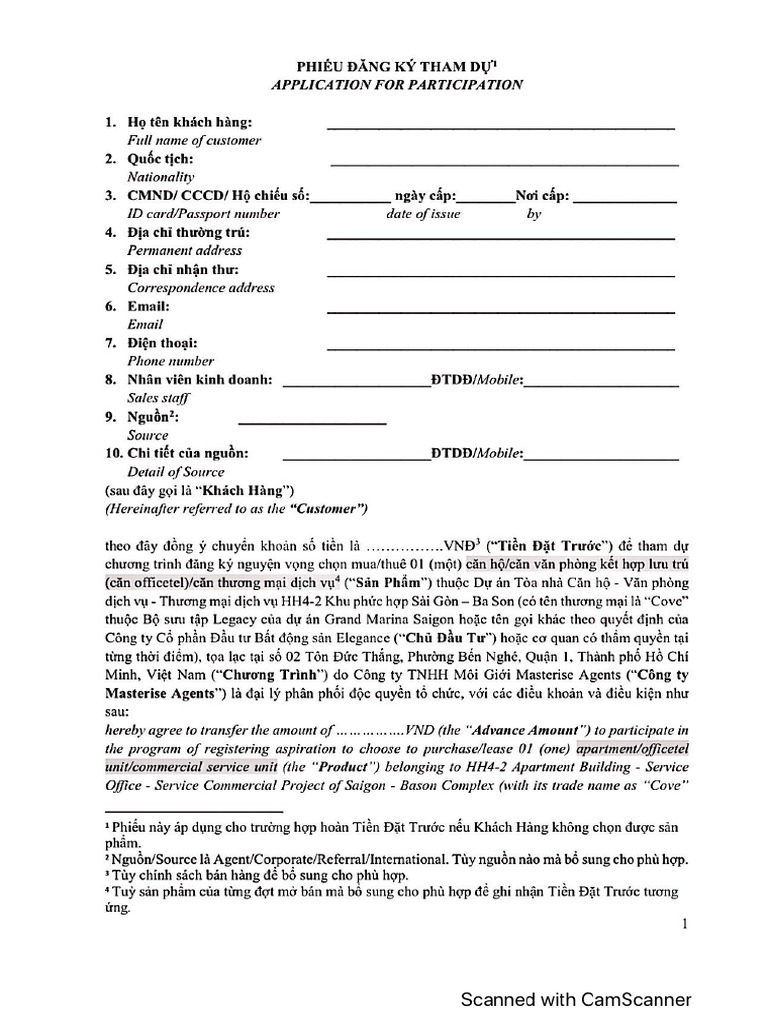 Cove - Form Booking Có Hoàn Lại 500 | PDF