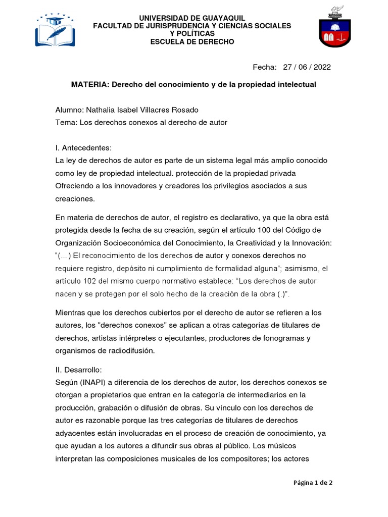 Los Derechos Conexos Al Derecho de Autor | PDF | Propiedad intelectual ...