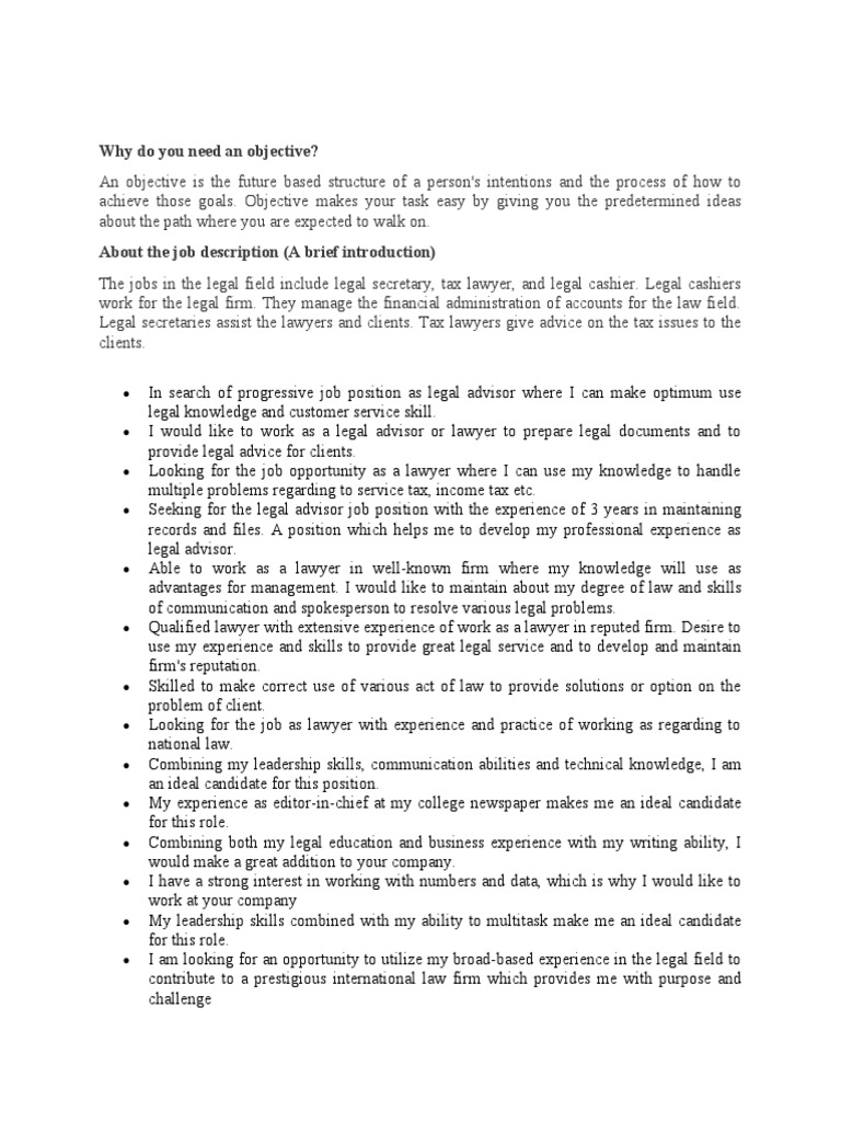 Career Objectives PDF Lawyer Experience