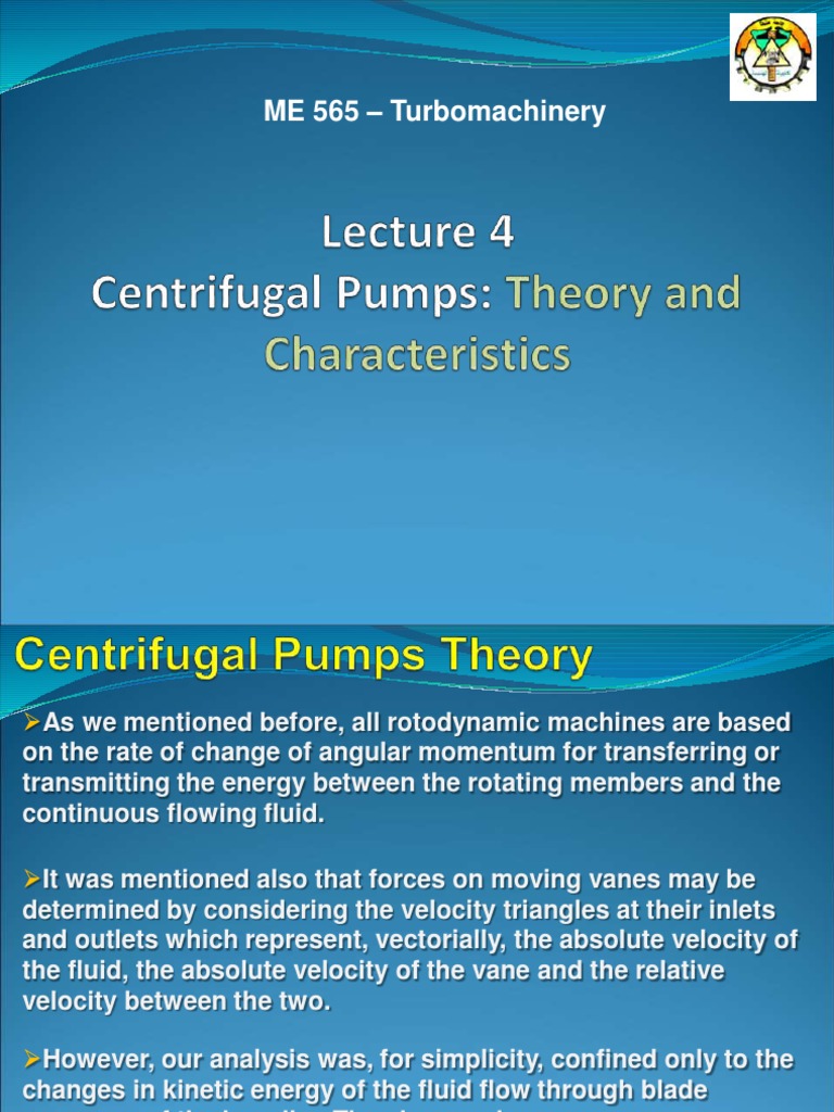 TurbomachineryCentrifugal Pumps Theory PDF Rotation Around A Fixed