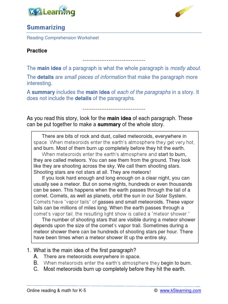 Grade 4 Main Idea F | PDF | Meteoroid | Nature