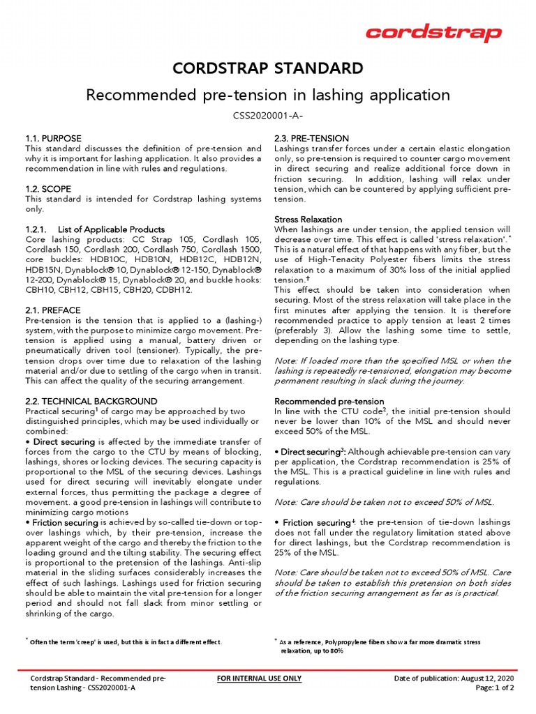 Cordstrap Standard PreTension Lashing Css2020001A Download Free PDF
