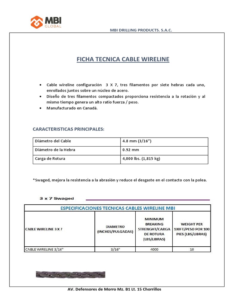 Ficha Técnica Cable Wireline 3/16
