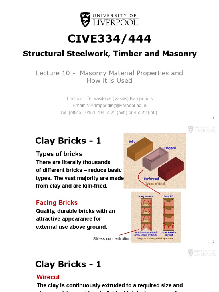 Lecture 10 Masonry Properties and How It Is Used PDF Brick Masonry