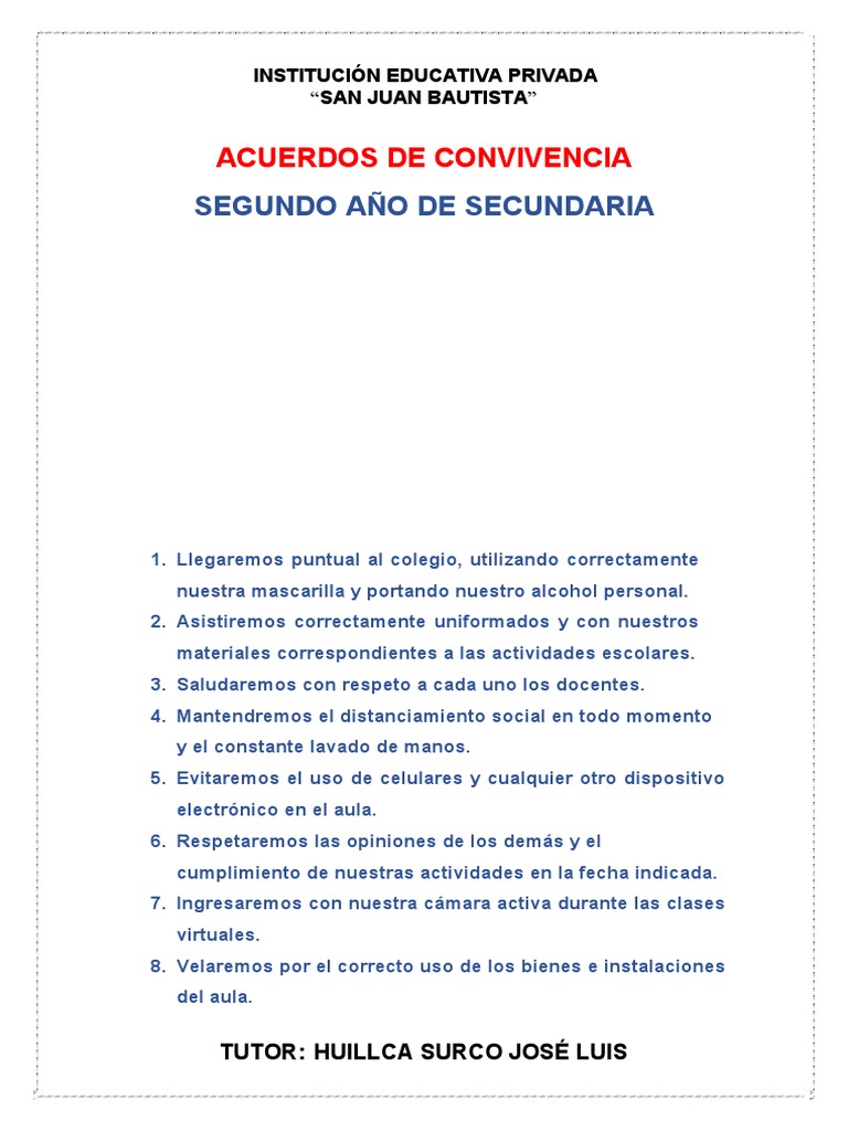 Acuerdos de Convivencia Secundaria 2025 | PDF | Salón de clases