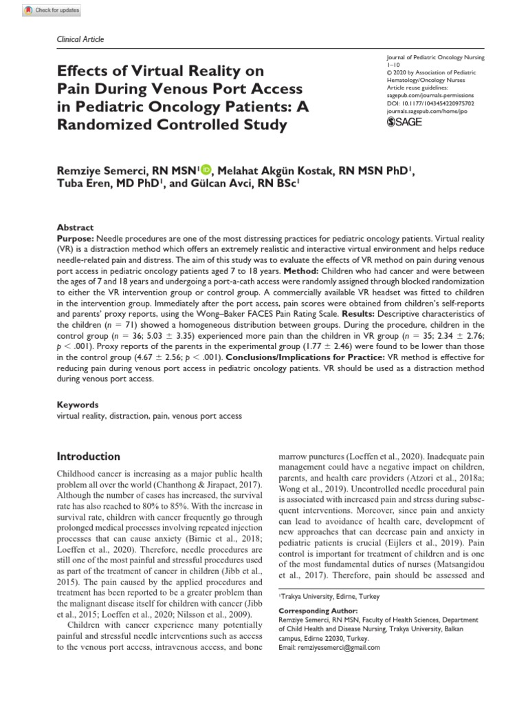 Effects of Virtual Reality On Pain During Venous Port Access in ...