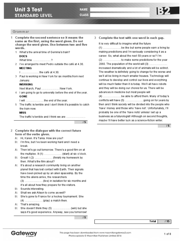 B2 UNIT 3 Test Standard | PDF | The Doctor (Doctor Who) | Doctor Who