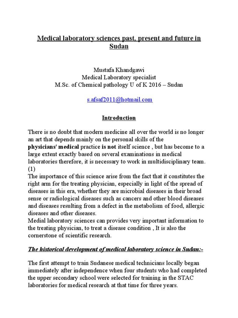 Medical Laboratory Sciences Past, Present and Future PDF Pathology Medicine