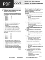 Focus5 2E End of Year Test Listening UoE Reading GroupB