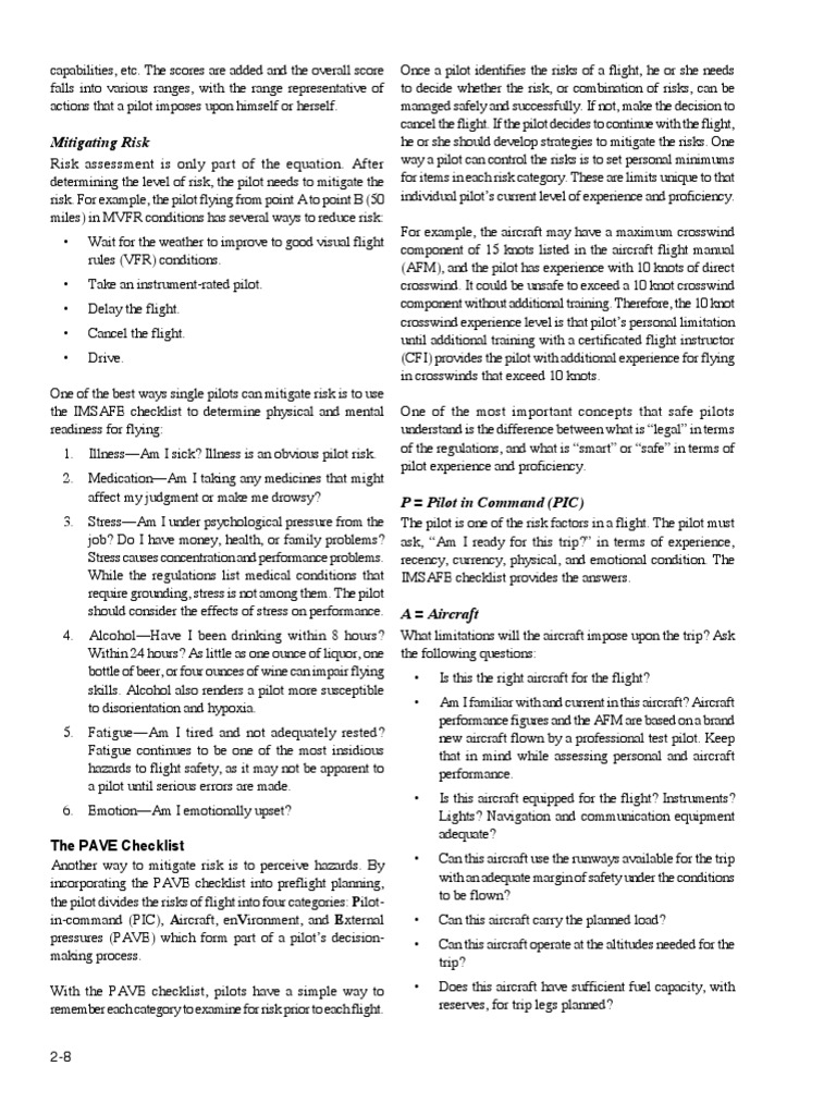 Risk Management for Pilots: PAVE & IMSAFE | PDF | Visual Flight Rules ...
