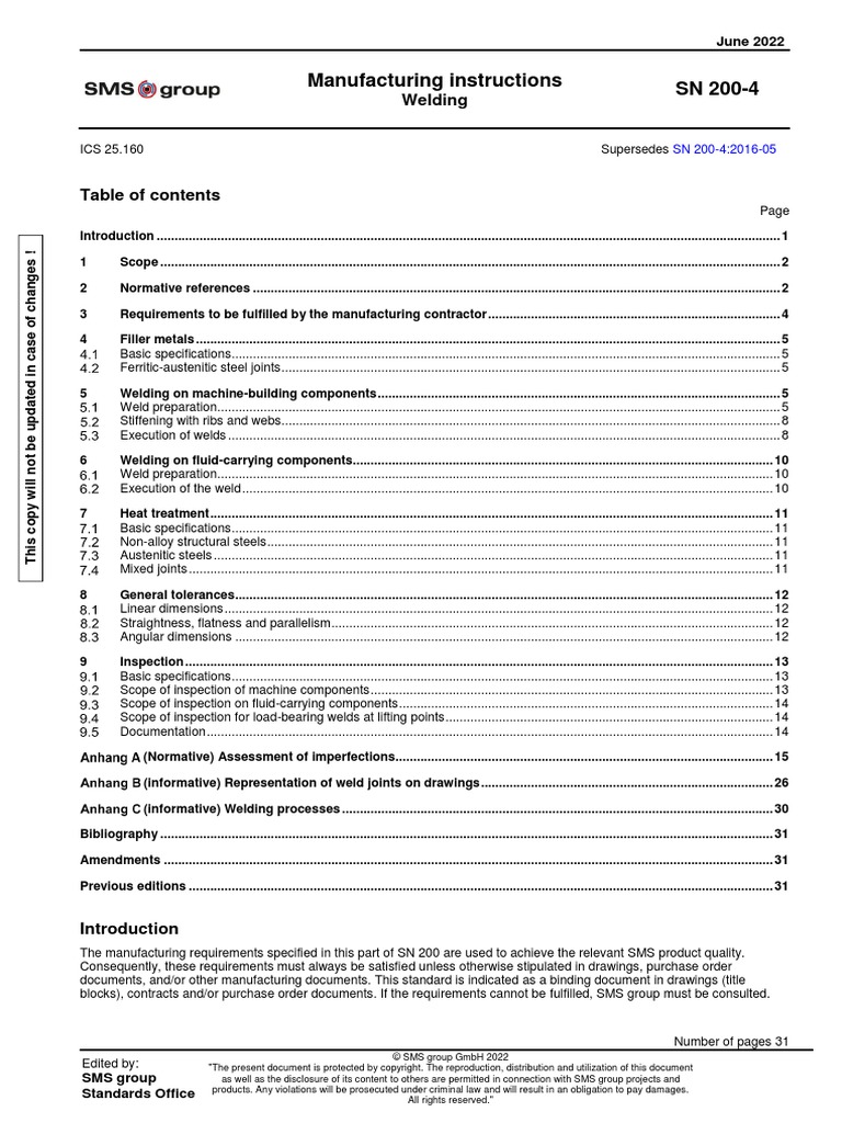 Manufacturing Instructions SN 200-4: Welding | PDF | Nondestructive ...