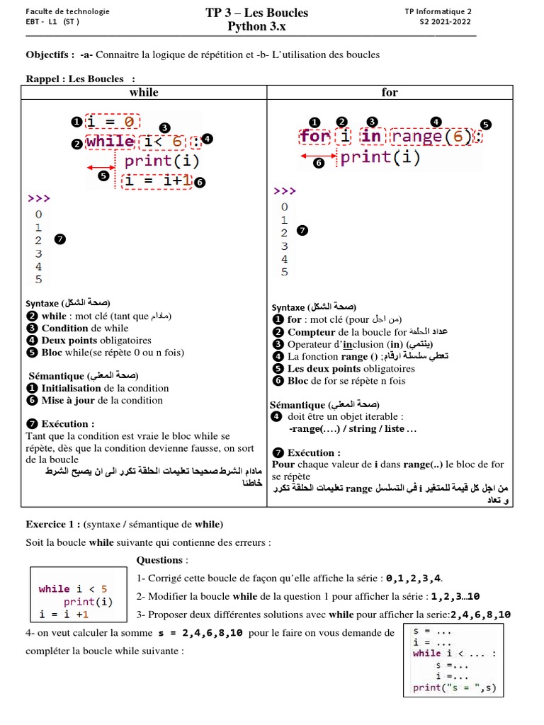 Boucles en Python : Syntaxe et Exemples | PDF | Structure de contrôle ...