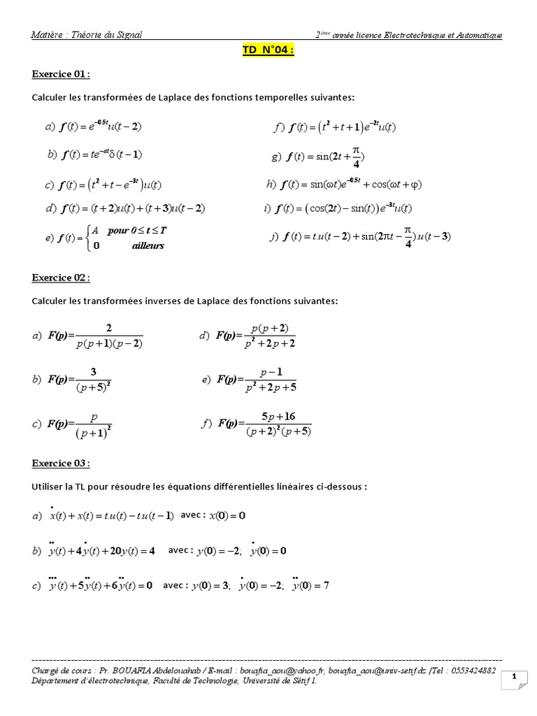 TD 04 | PDF | Transformation de Laplace | Calcul différentiel