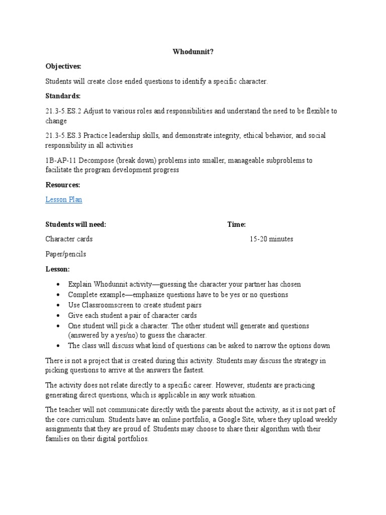 Whodunnit Classroom Activity Guide | PDF | Career & Growth | Art