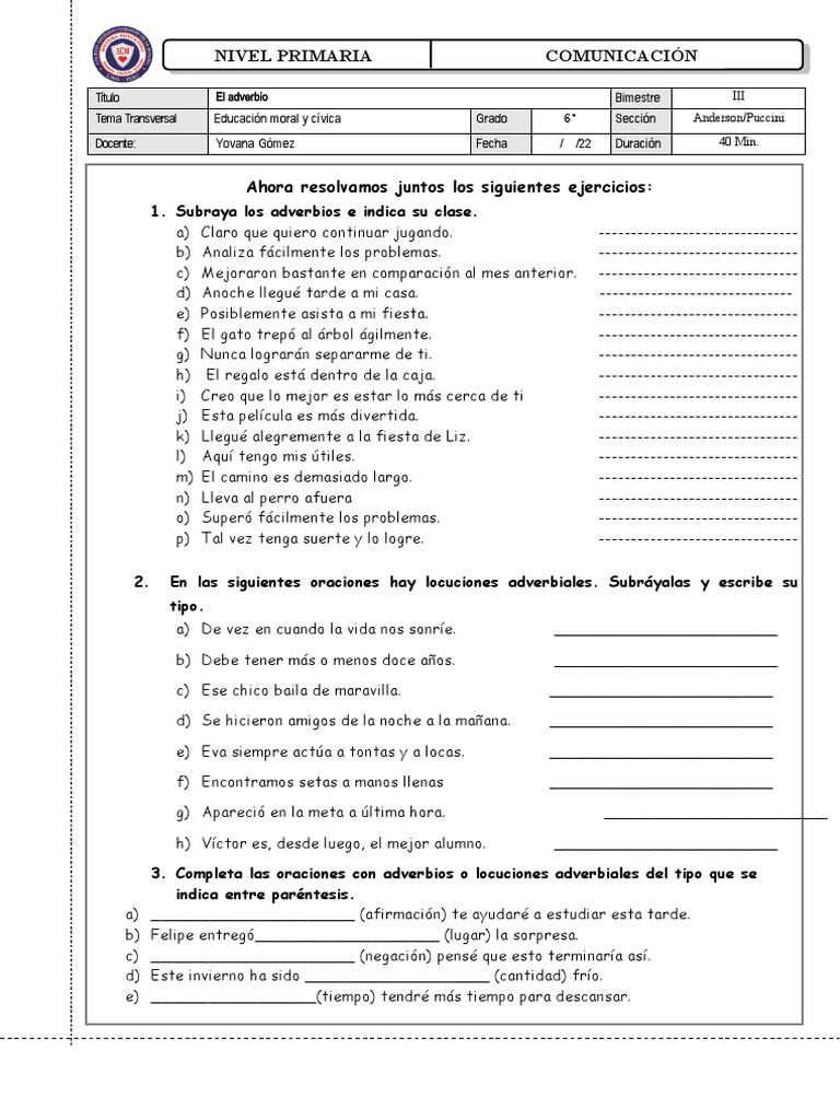 FICHA Adverbios 6to | PDF | Adverbio