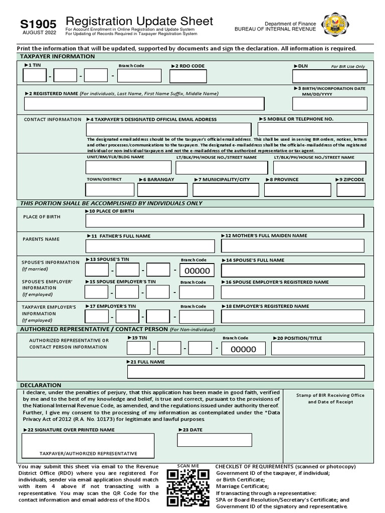 Registration update sheet taxpayer information pdf government taxes