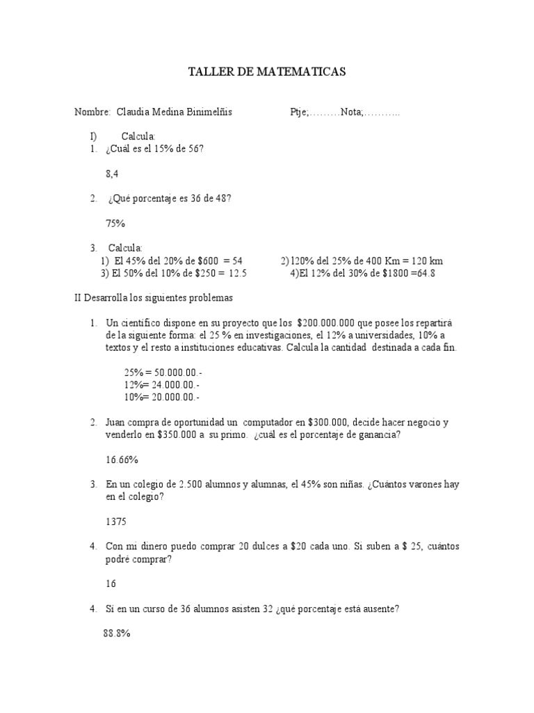Taller de Matemáticas Prácticas | PDF | Métodos y materiales de enseñanza