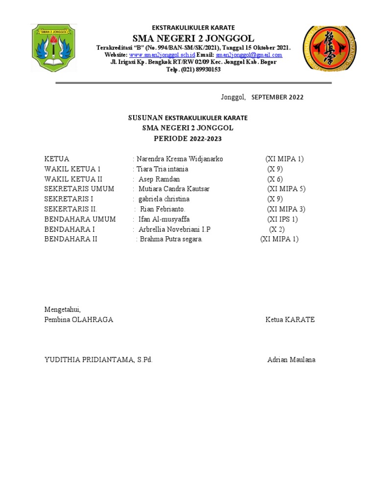 Susunan Ekstrakurikuler Baru Karate Pdf