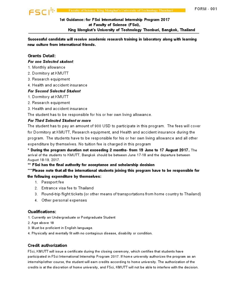 FSci Internship 2017 for Students | PDF | University And College Admission