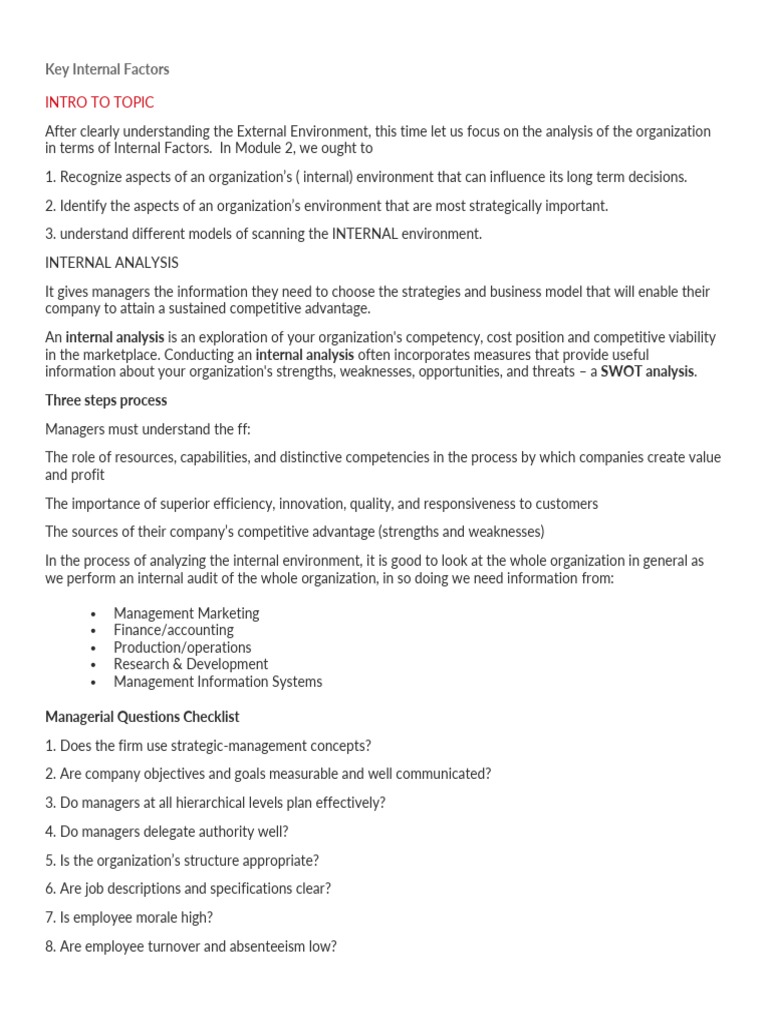 Internal Factors Analysis for Strategic Success | PDF | Swot Analysis ...