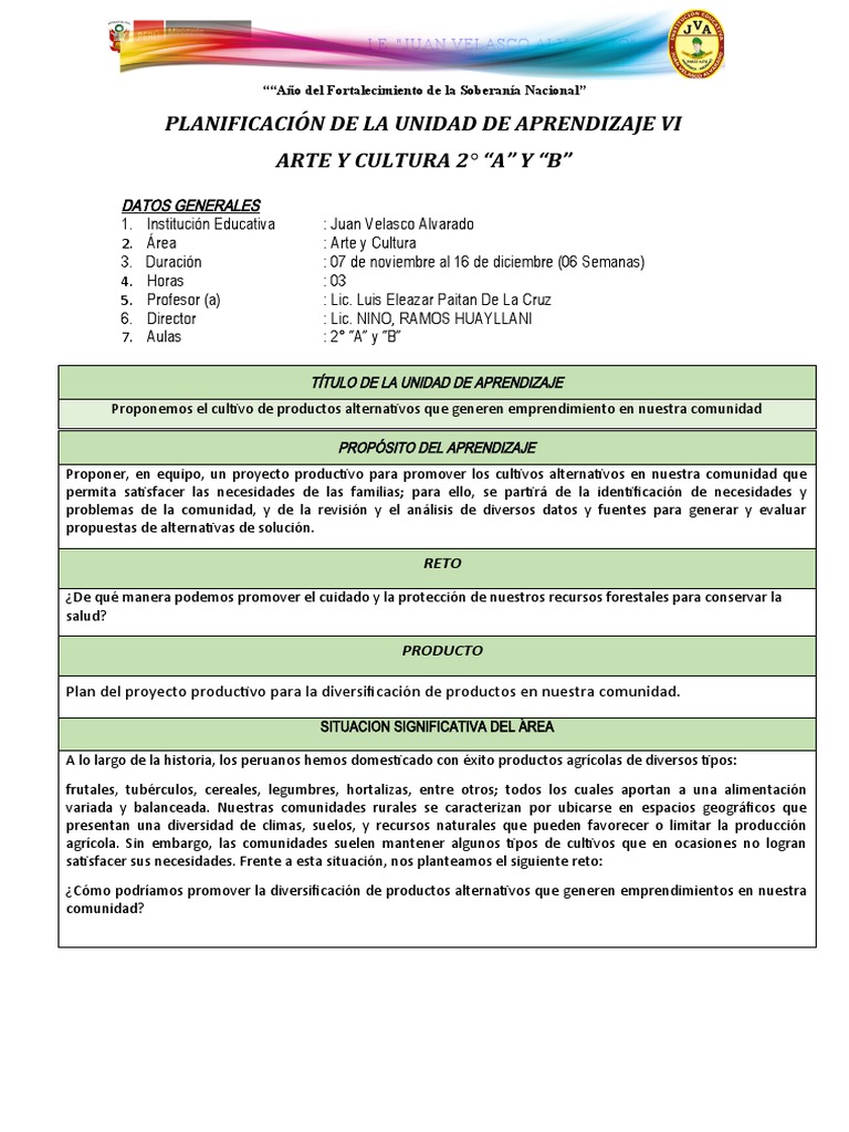 UNIDAD DE APRENDIZAJE V 2°arte y Cultura | PDF | Aprendizaje | Evaluación