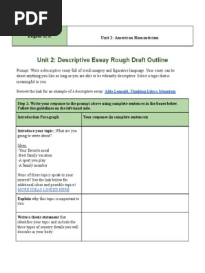 team english - descriptive essay rough draft outline