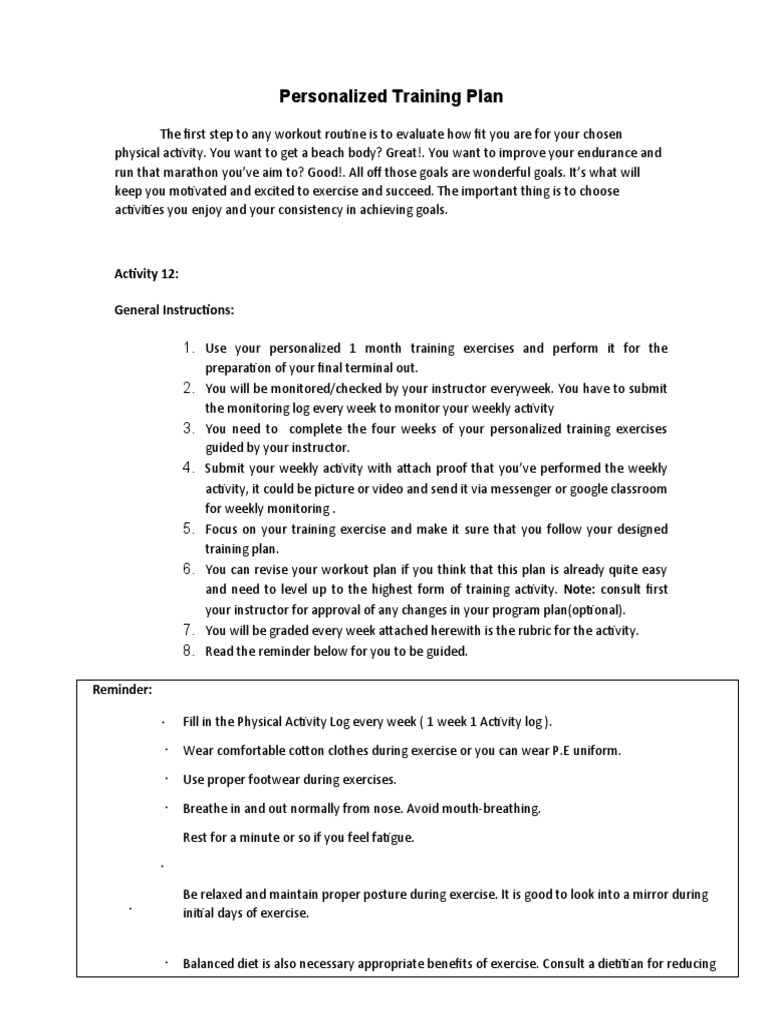 Personalized Training Plan - ACT 12 | PDF | Strength Training ...