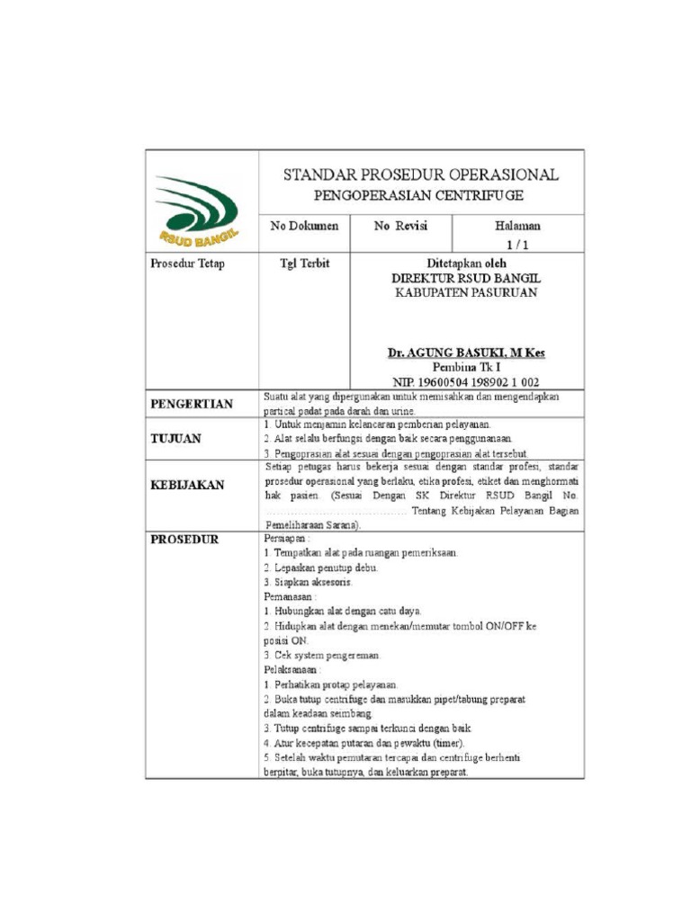 SOP Pemakaian Centrifuge PDF