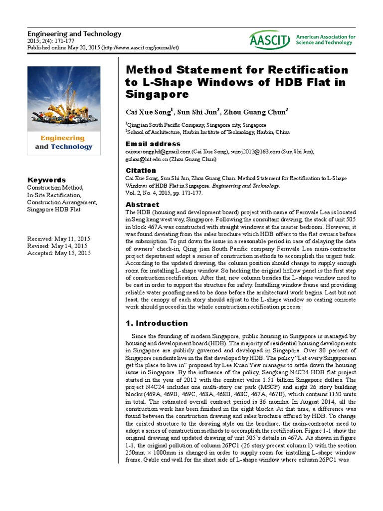 Method Statement For Rectification To L-Shape Windows of HDB Flat in ...