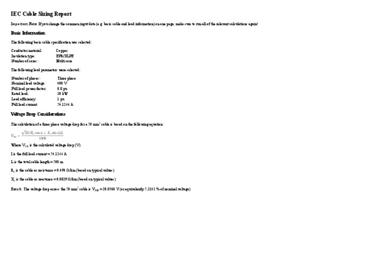 Cablesizer - Cable Sizing Calculations To IEC and NEC Standards 0.8 | PDF
